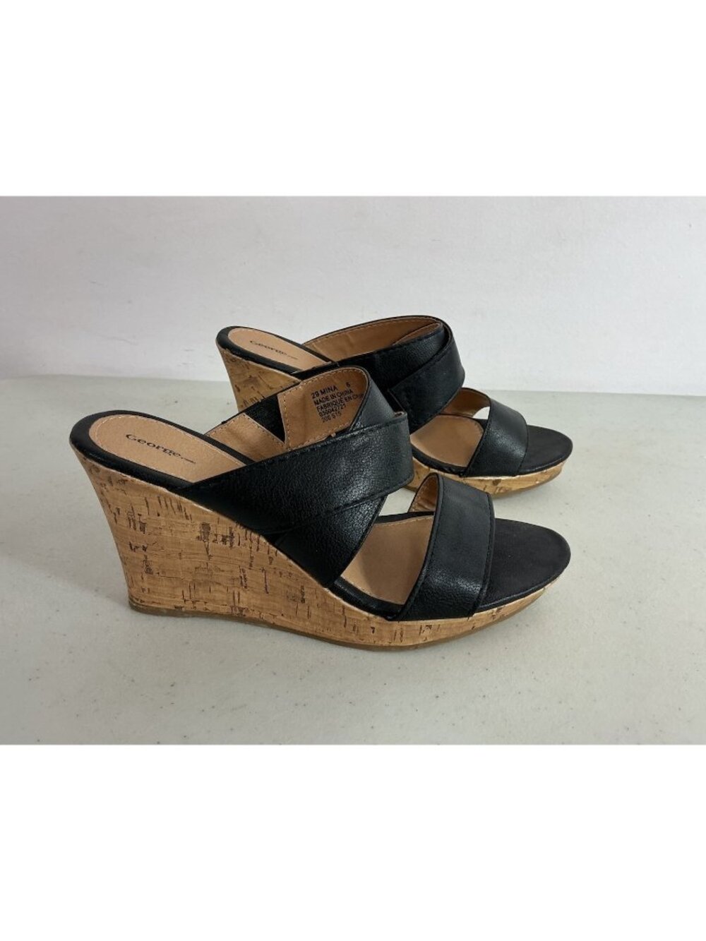 Black Summer Sandals Chunky Wedge Heel Womens 6